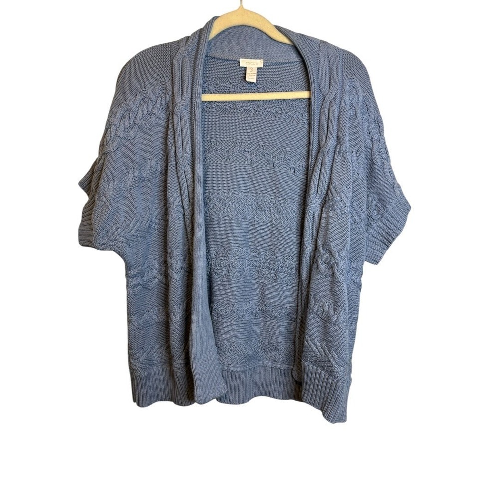 Chico's Sweater Women's XL Open Front Knit Short Sleeve Blue Chicos 3 - Picture 1 of 3